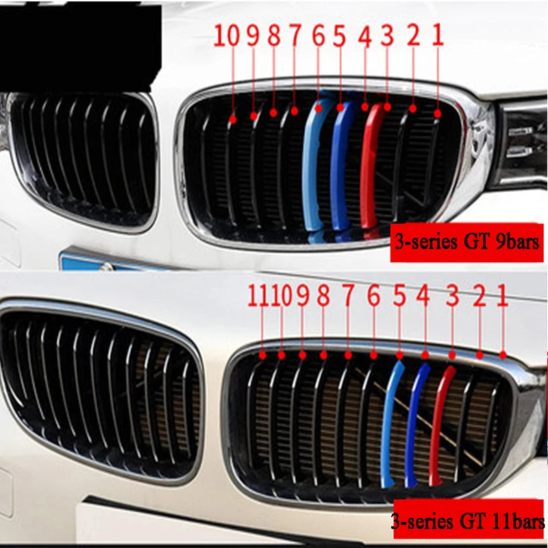 3Pcs BMW Front Grill Trim Stripes Series 1 2 3 4 5 6 7 8 X1 X2 X3 X4 X5 X6