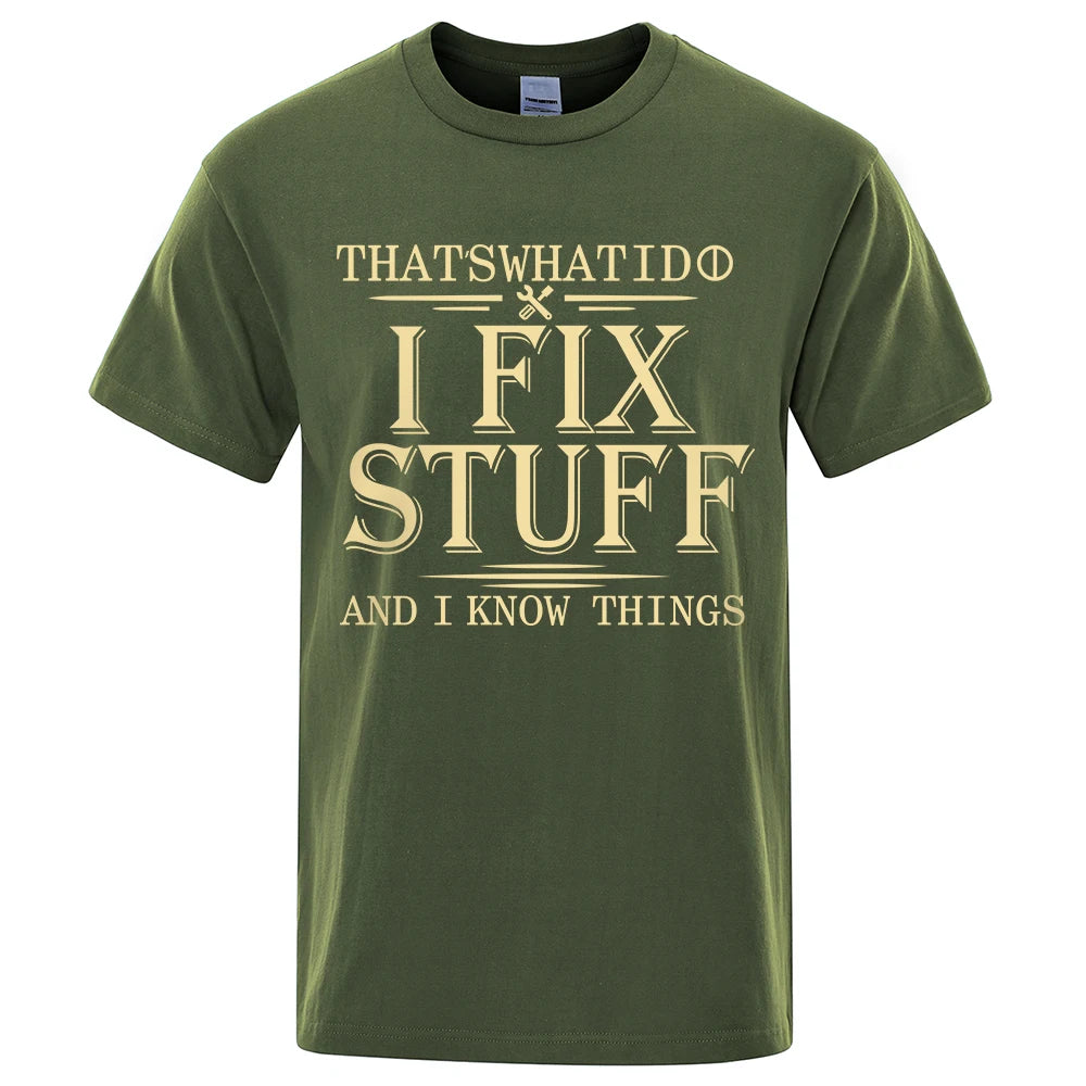 Men Women T-Shirt Breathable "I Fix Stuff" Printed 100% Cotton Short-Sleeved