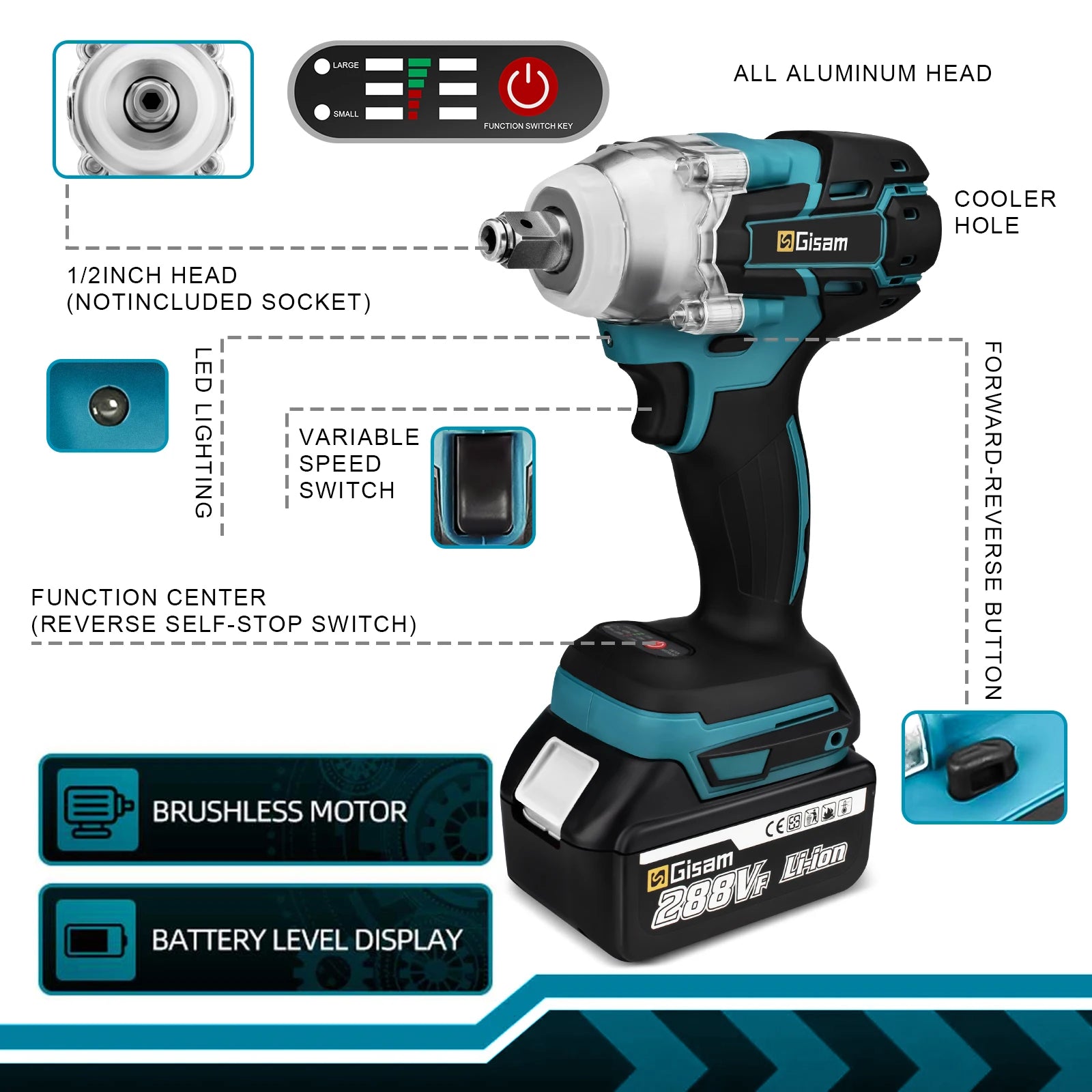 520N.M Brushless Electric Impact Wrench Cordless Electric Wrench 1/2 inch for Makita 18V Battery Screwdriver Power Tools