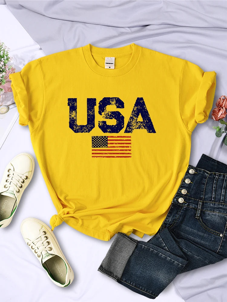 American Flag Stars and Stripes Printed Women T-Shirts