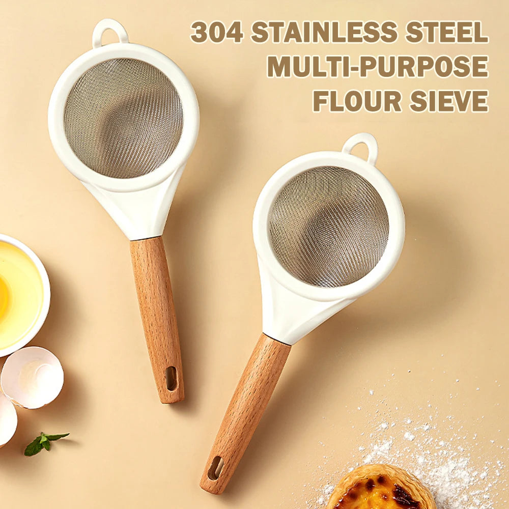 Stainless Steel Flours Sieve With Wooden Handle Easy Cleaning Powder Mesh Sifter For Baking Pastry Wide Application Reusable