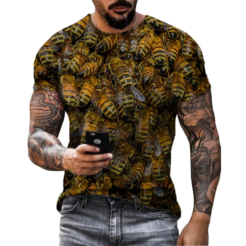 Men's T-Shirt 3D Print Tee Funny Bee Summer Short Sleeve T-Shirt O-Neck Tops