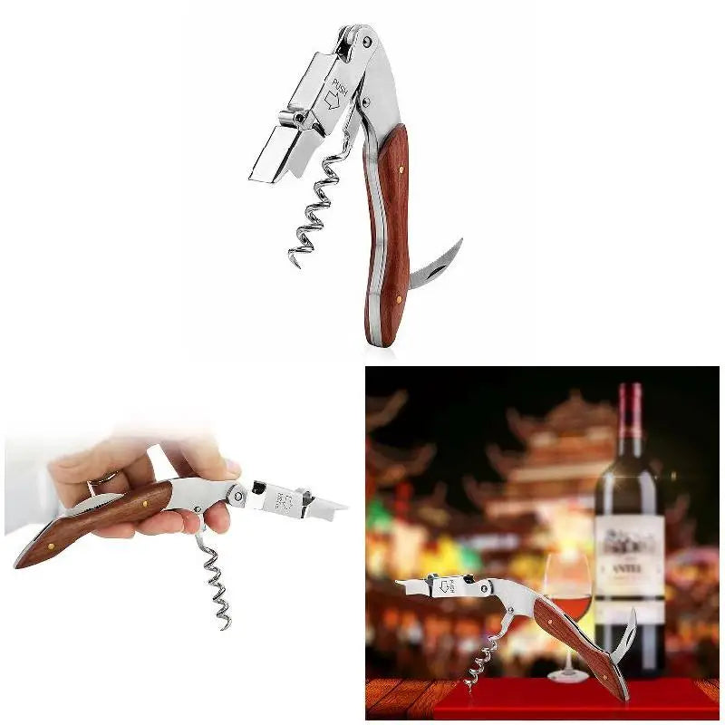 Four-in-one Multifunction Corkscrew Wine Bottle Opener Stainless Steel  Cutter High-end Screwdriver Wooden Handle