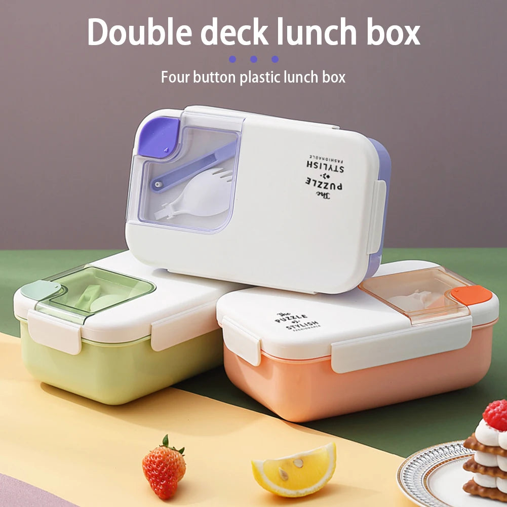 1.1L Double-Layer Lunch Box Portable Rectangular Large Capacity Lunch Container Reusable Good Sealing  Leak-proof