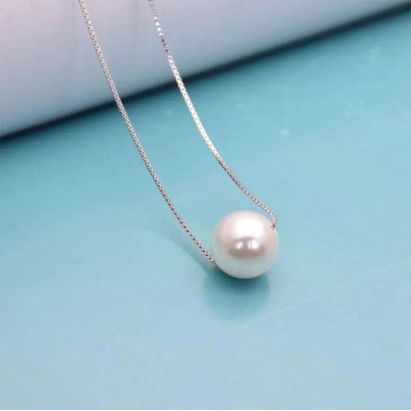 Silver Color Simple Classic 10mm Simulated Pearl Necklace For Women