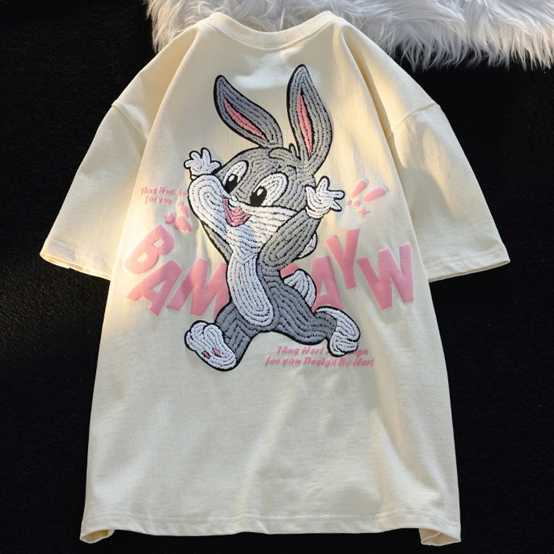 Cotton Sweet Printing Rabbit Top Oversize T-shirt Women Summer Harajuku Fashion