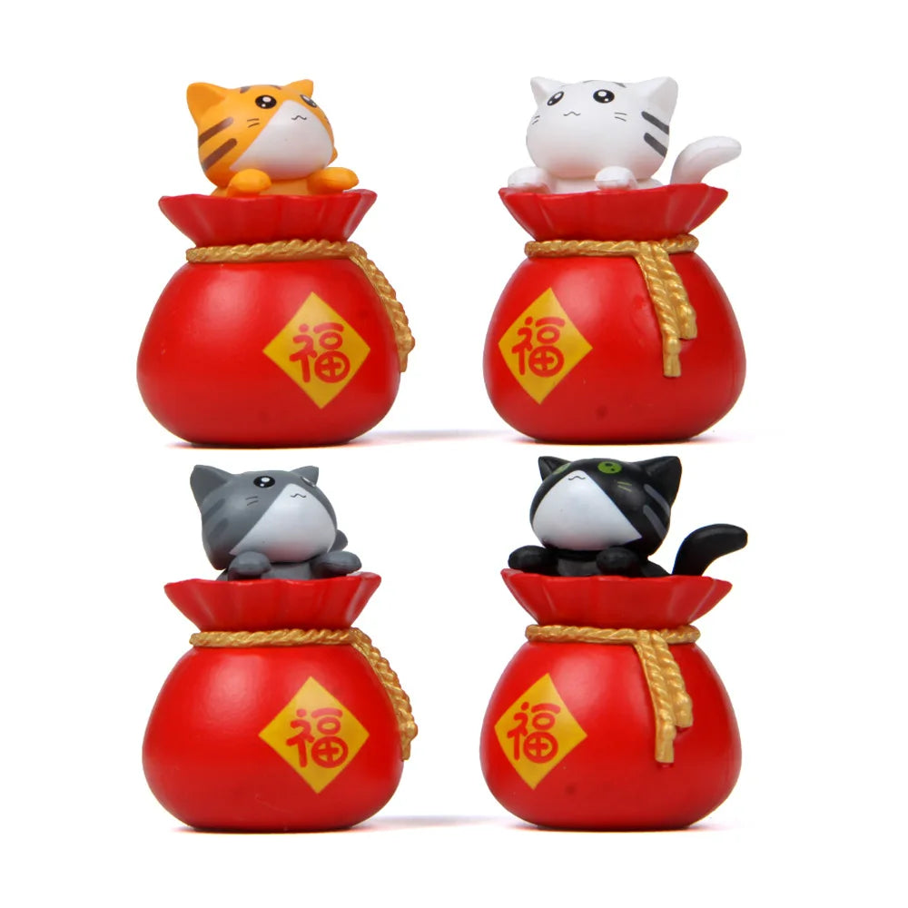 Blessing Bag Cat Ornament Miniature Figurines Kitten Statue Gift for Kids Children Baby Room Pot Home Decoration Garden Tools