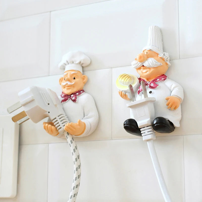 Useful Cartoon Cook Shape Outlet Plug Holder Cord Storage Rack Decorative Wall Shelf Key Holder Kitchen Supplies