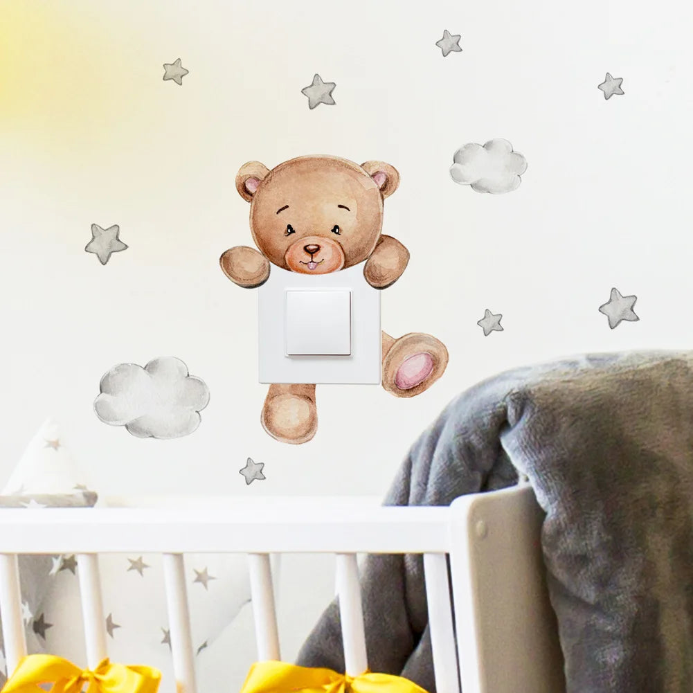 Cartoon Bear Star Switch Sticker For Kids Room Decoration Self-adhesive Wall sticker