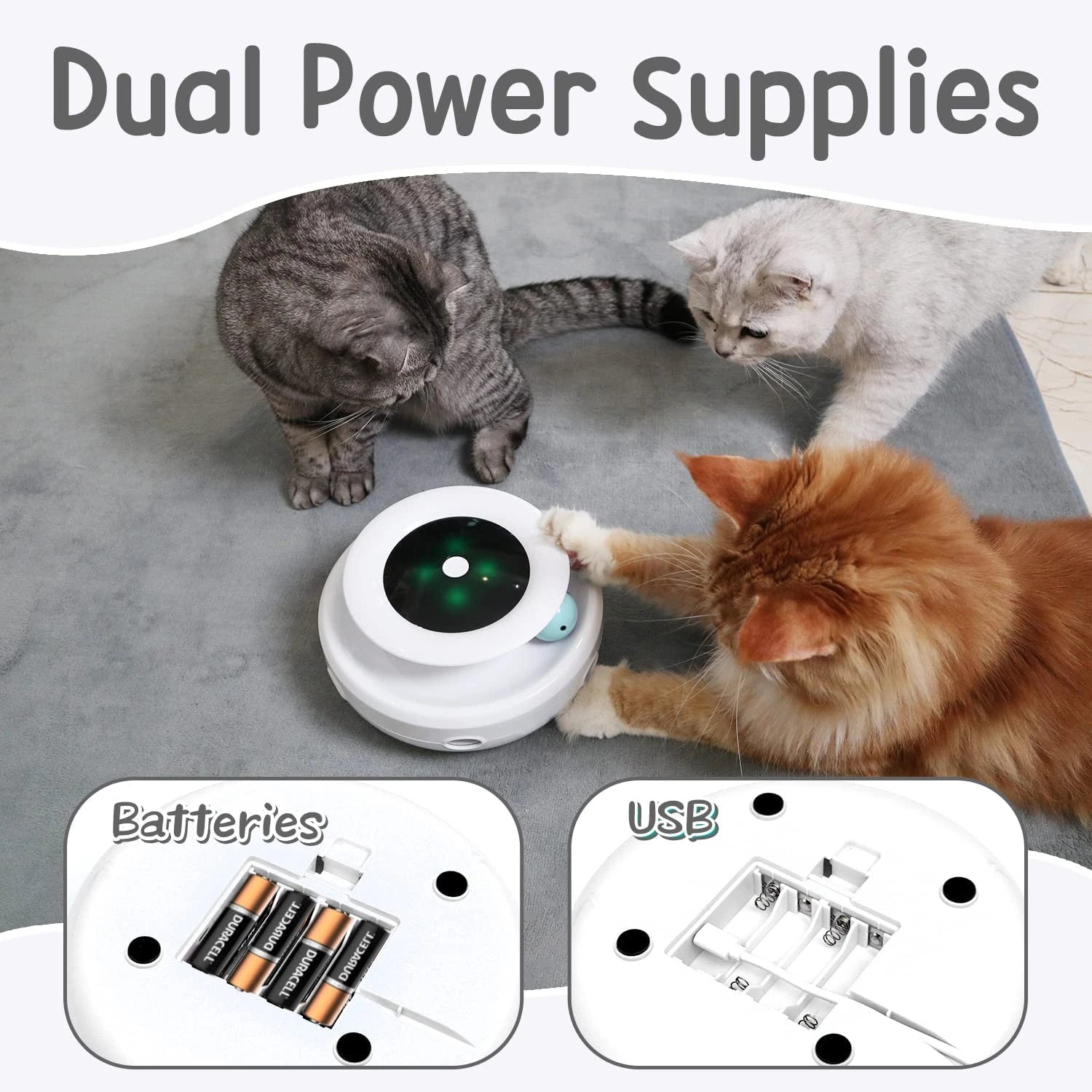 2in1 Interactive Cat Toys Timer Auto On/Off, Cat Toy Balls & Ambush