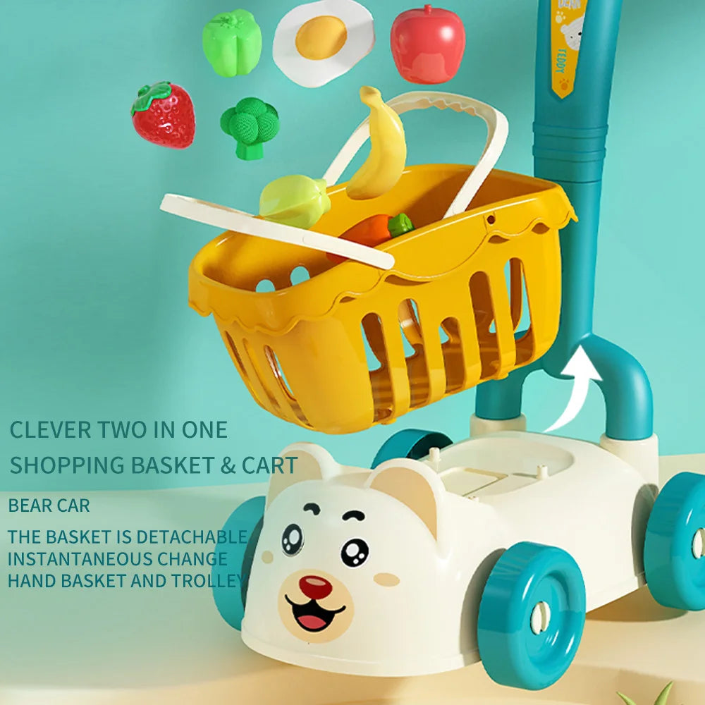 Children's supermarket shopping cart baby trolley toy fruit cut simulation toy