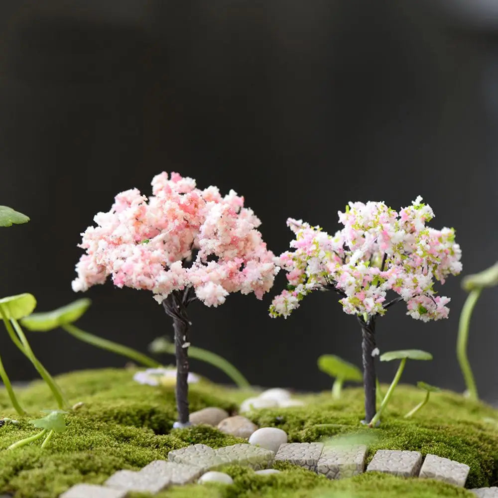 2PC Plastic Mini Simulation Trees Sakura Miniatures Micro Landscape Setting