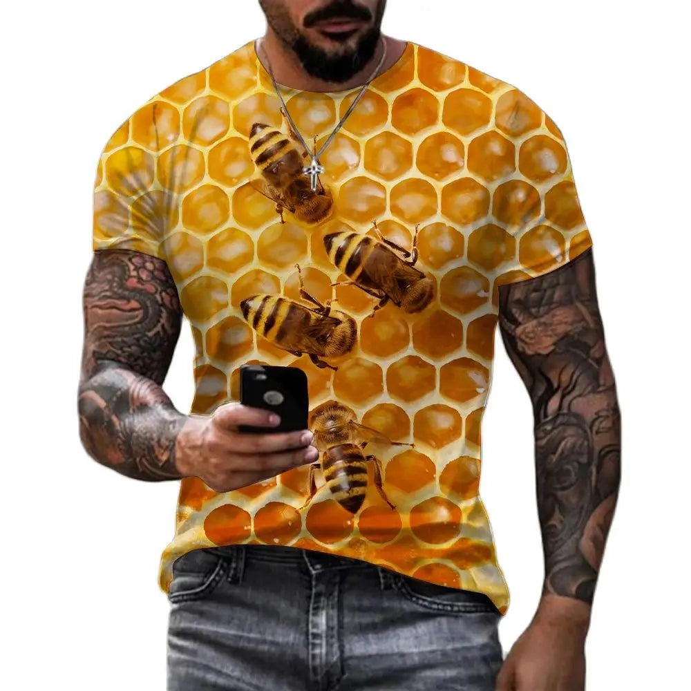 Men's T-Shirt 3D Print Tee Funny Bee Summer Short Sleeve T-Shirt O-Neck Tops