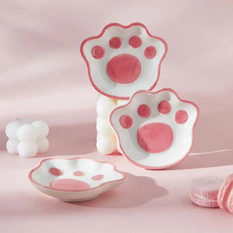 Japanese Cute Cat's Paw Taste Dish Ceramic Cartoon Dessert Plate Seasoning Bowl