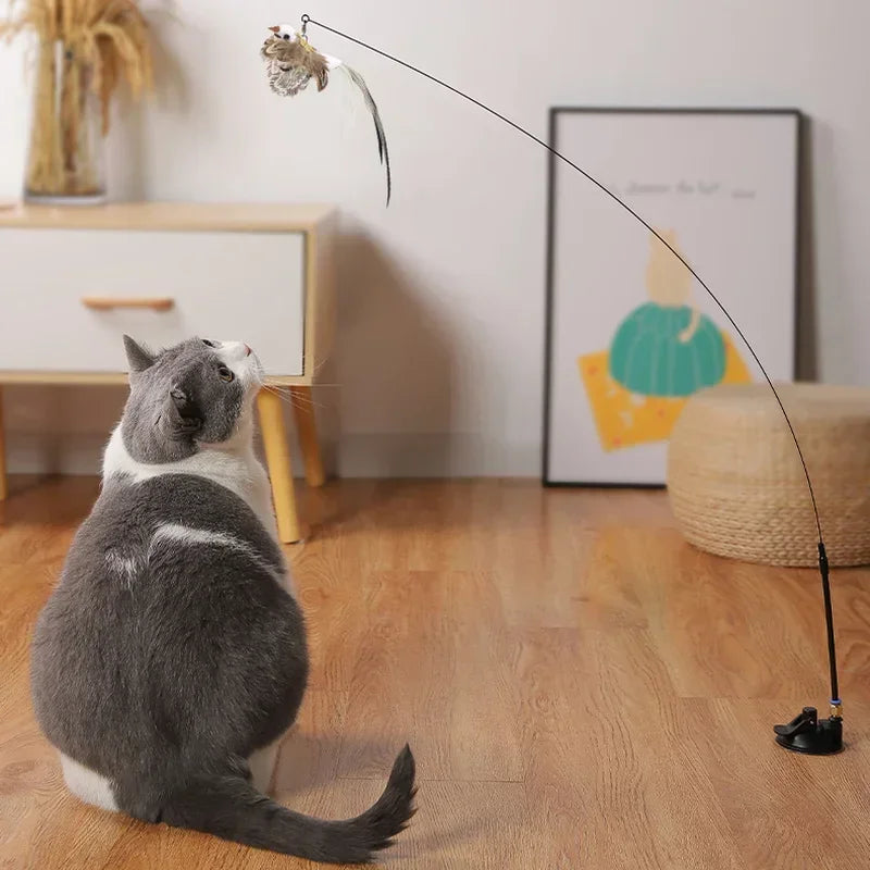 Simulation Bird interactive Cat Toy Funny Feather Bird with Bell Cat Stick Toy for Kitten Playing Teaser Wand Toy