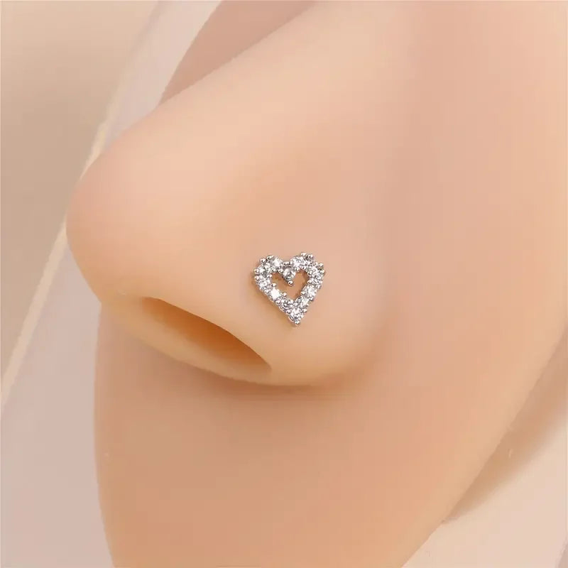 1pc Simple Mini Love Heart L-Shaped Nose Stud Nail Ring Zinc Alloy Nose Piercing