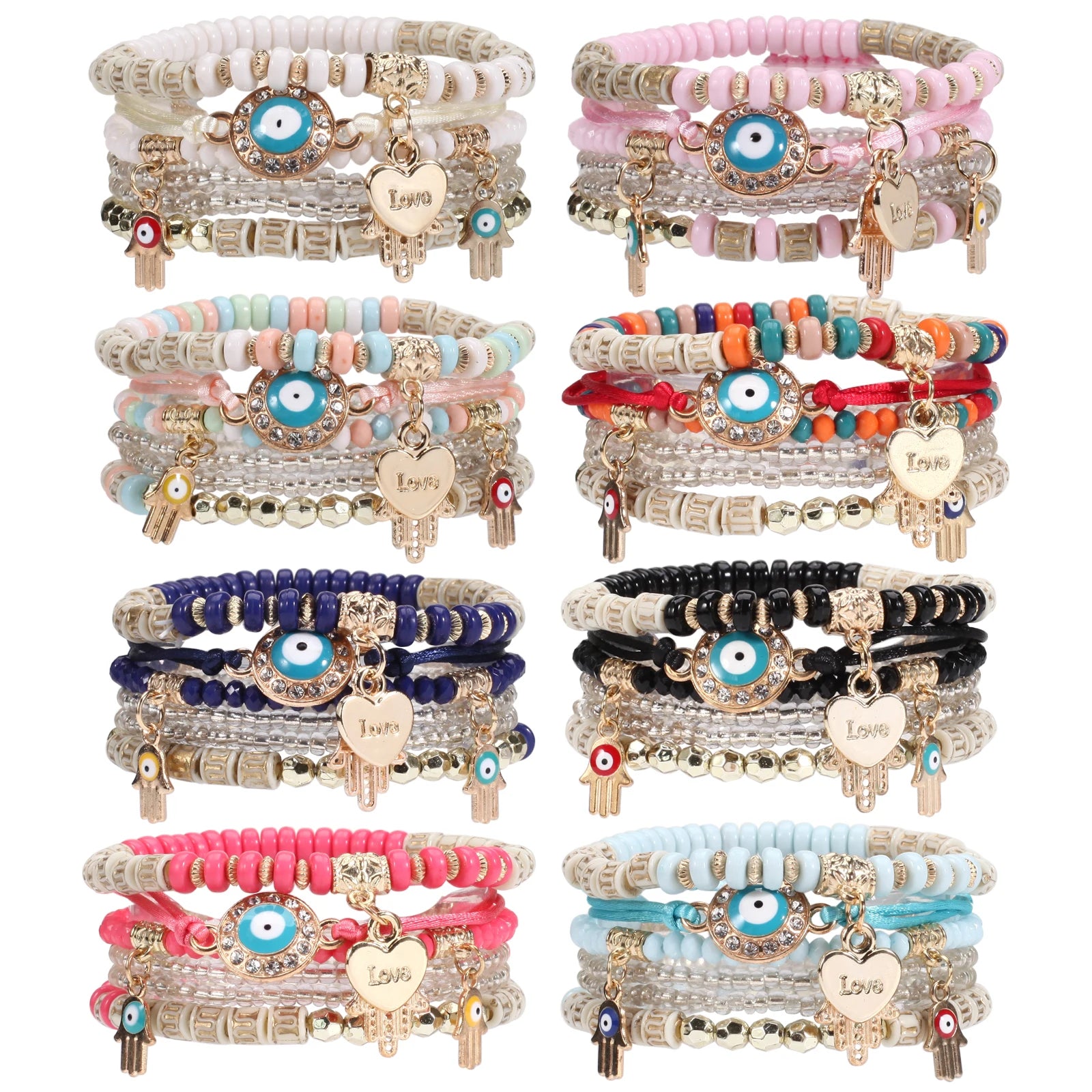 Stackable Big Eye Bracelets for Women, BohemianEvil Multilayer Stretch Hippie Stack Beads Bracelet