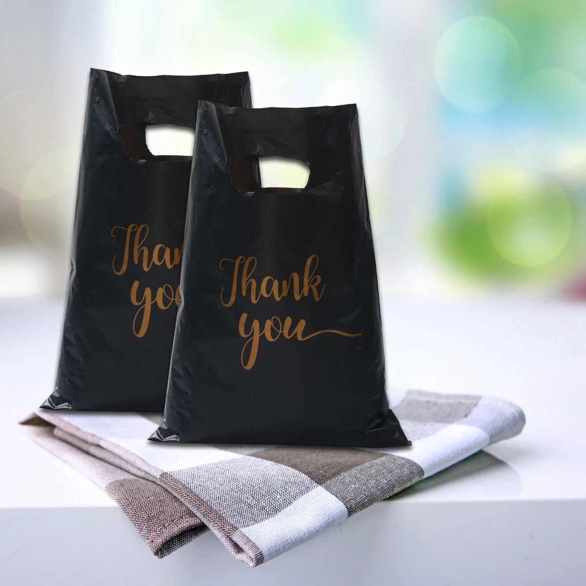 100pcs Thank You Packaging Bags for Small Business Plastic Gift Bag with Handle Christmas Birthday Wedding Gift Package  Box