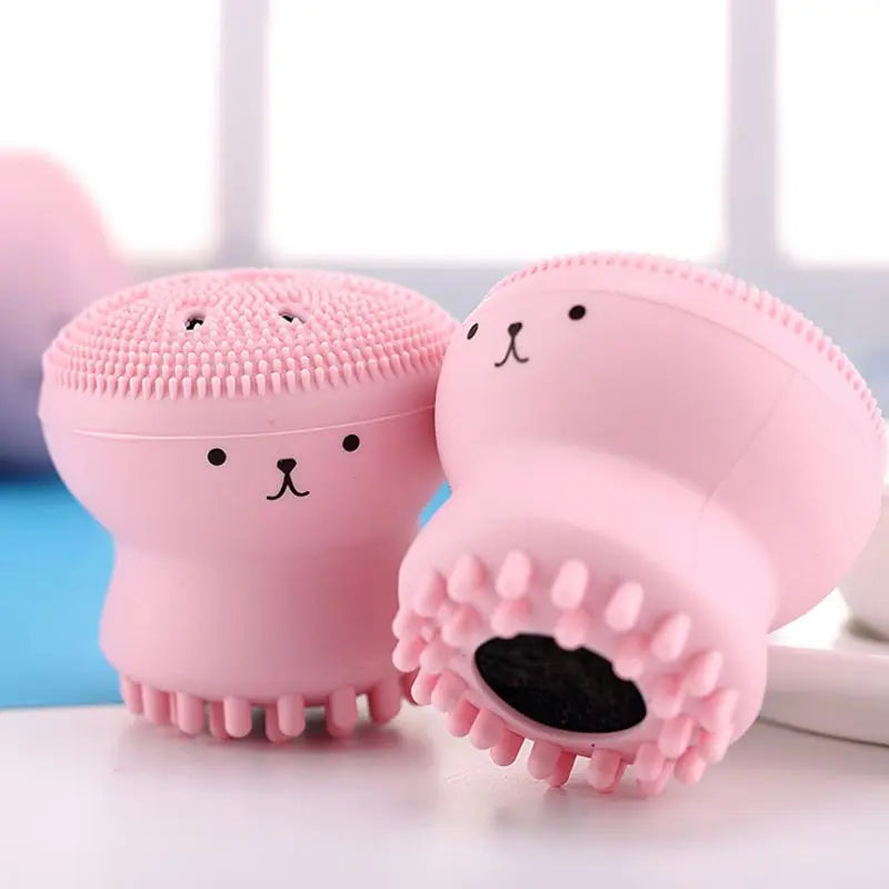 Handheld Face Brush Massager Pink Cute Little Octopus Cleansing Brush Sponge Cleansing Brush Cleansing Brush