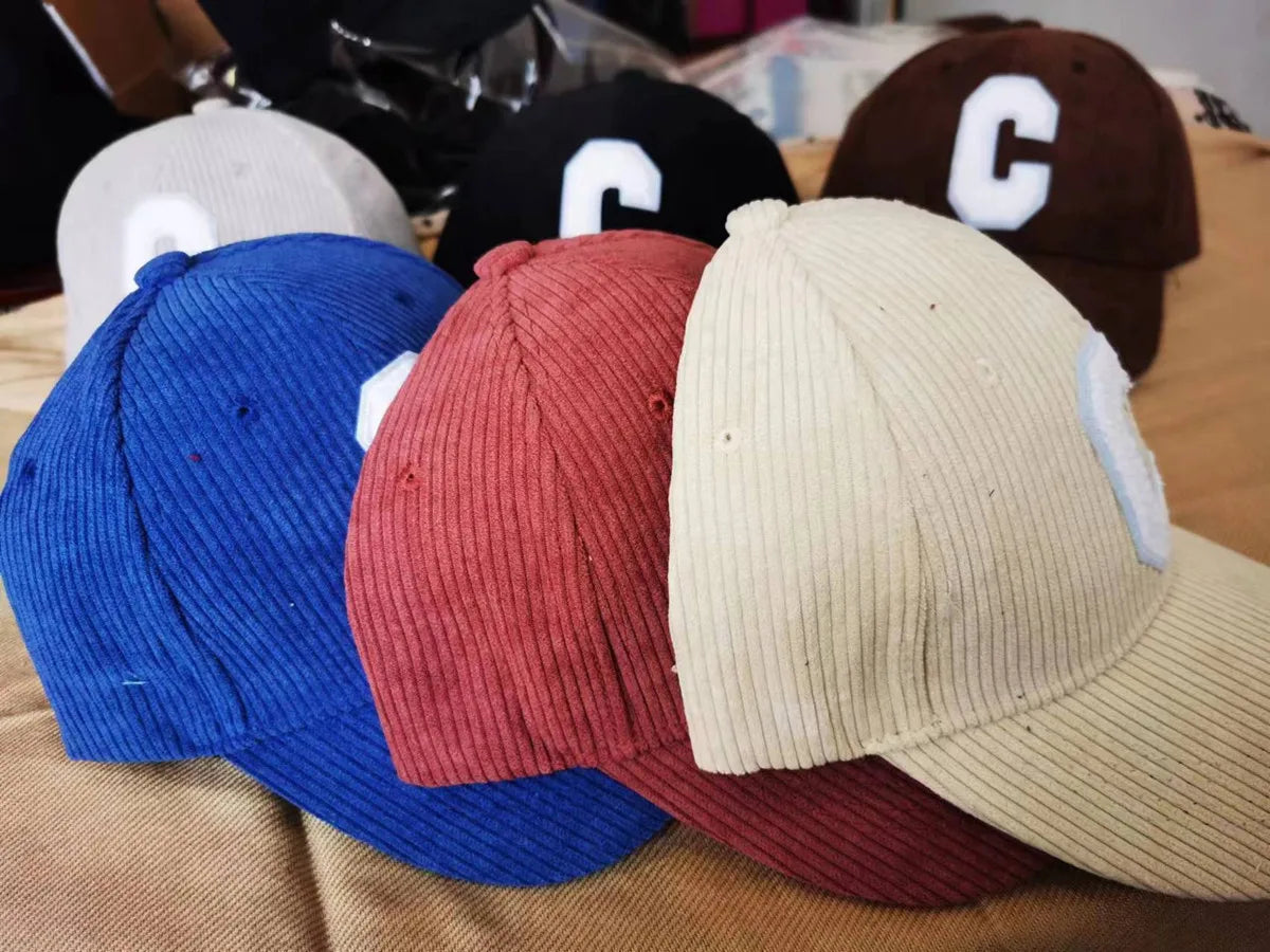 Corduroy Baseball Cap C Letter Snapback Hat Adjustable Casual Hip Hop Cap