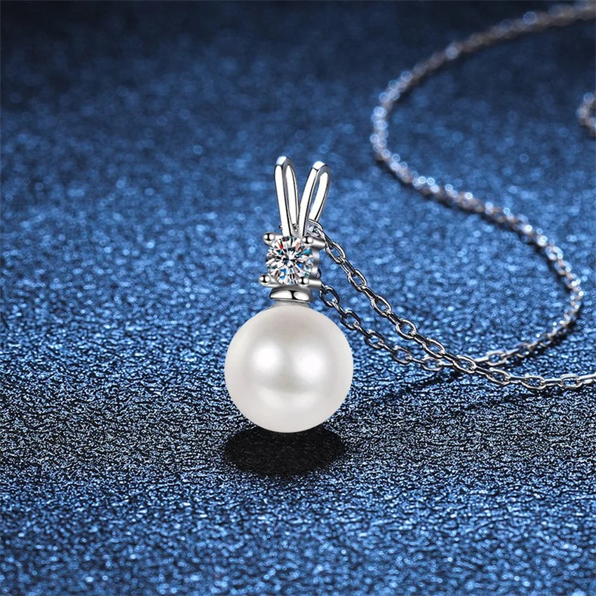 Freshwater Pearl 0.1ct Moissanite S925 Sterling Silver Pendant Necklace Women