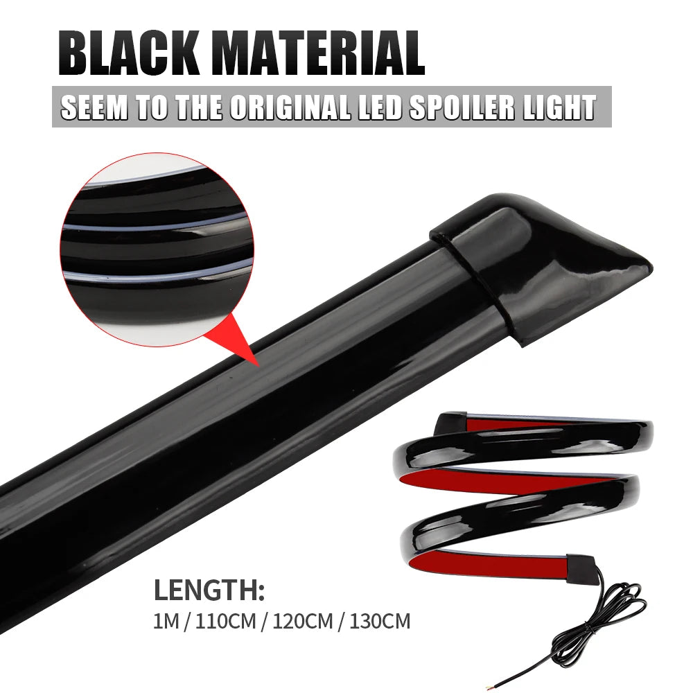 120cm Led Spoiler Light For Car Universal Black Carbon Fiber Rear Spoiler Auto The Third Brake Light Stop Signal Light 12V