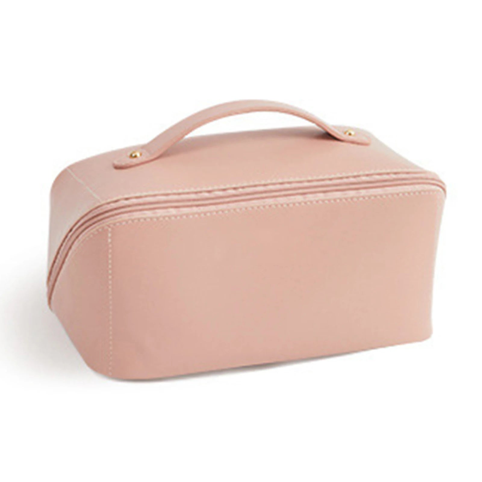 Large PU Leather Cosmetic Bag with Multiple Compartments & Handle Professional Makeup Storage Bag for Business Travel Trips