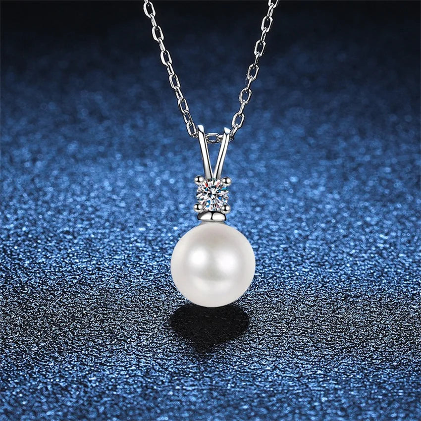 Freshwater Pearl 0.1ct Moissanite S925 Sterling Silver Pendant Necklace Women