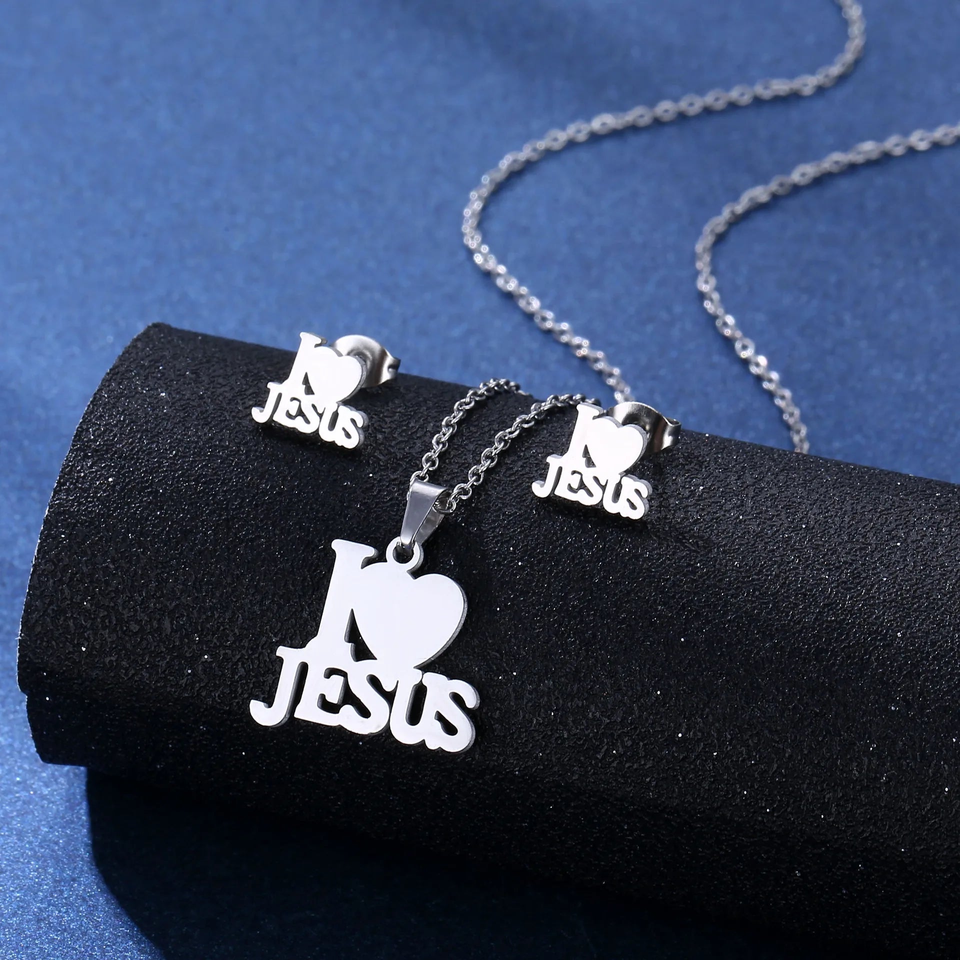 Letter Jesus Heart Pendant Necklace Women Crystal Inlaid Metal Sliding Pendant