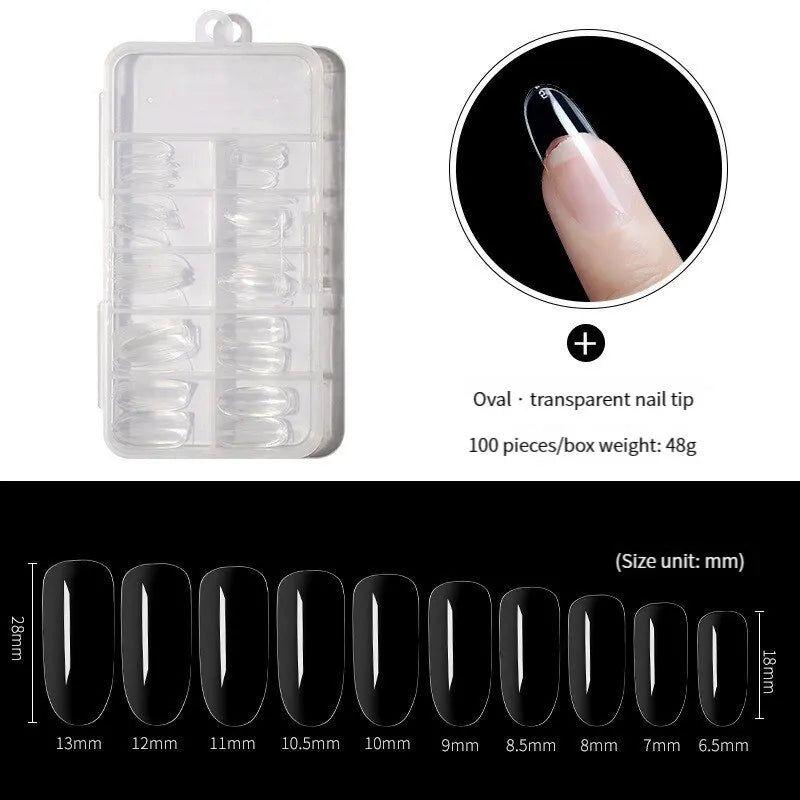 100 Pieces Transparent Nail Tip Oval French Nails in a Box