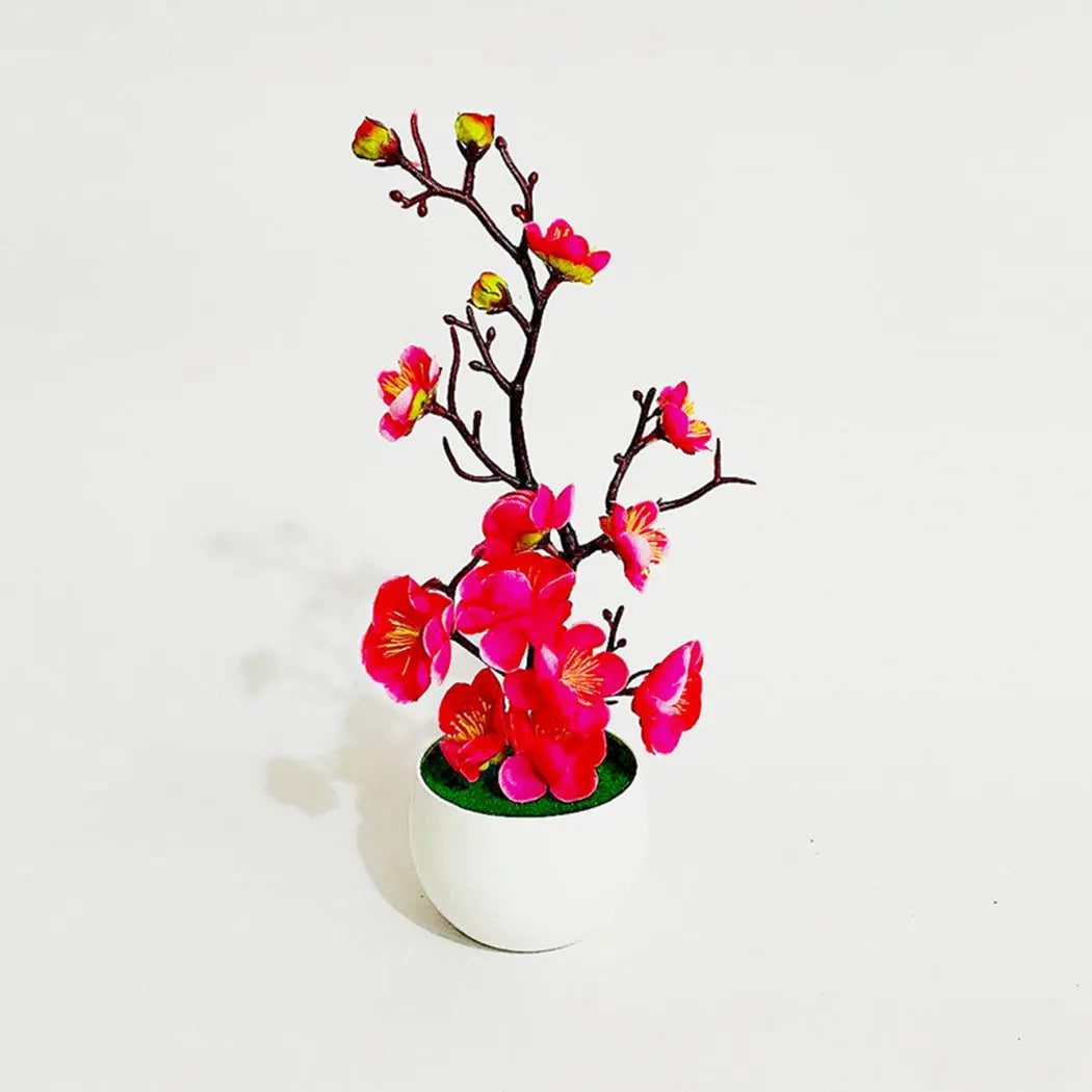 Bonsai Silk Flowers Plum Blossoms Artificial Plant Fake Flowers Pot