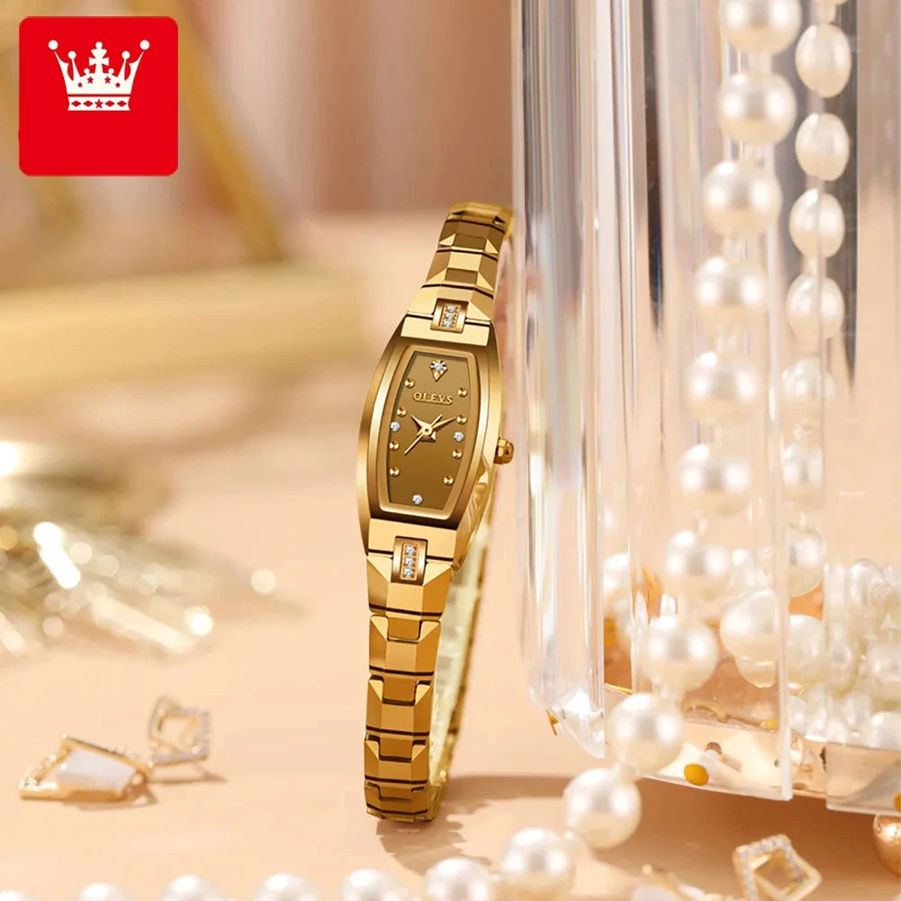 Imported Quartz for Women Gold Fashion Diamond Waterproof Ladies Wristwatch