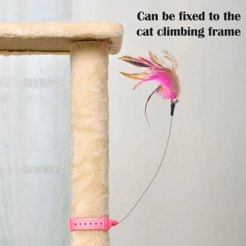 1x Funny Game For Cat Stick Retractable Feather Interactive Collar Toys with Collar Pet Playing