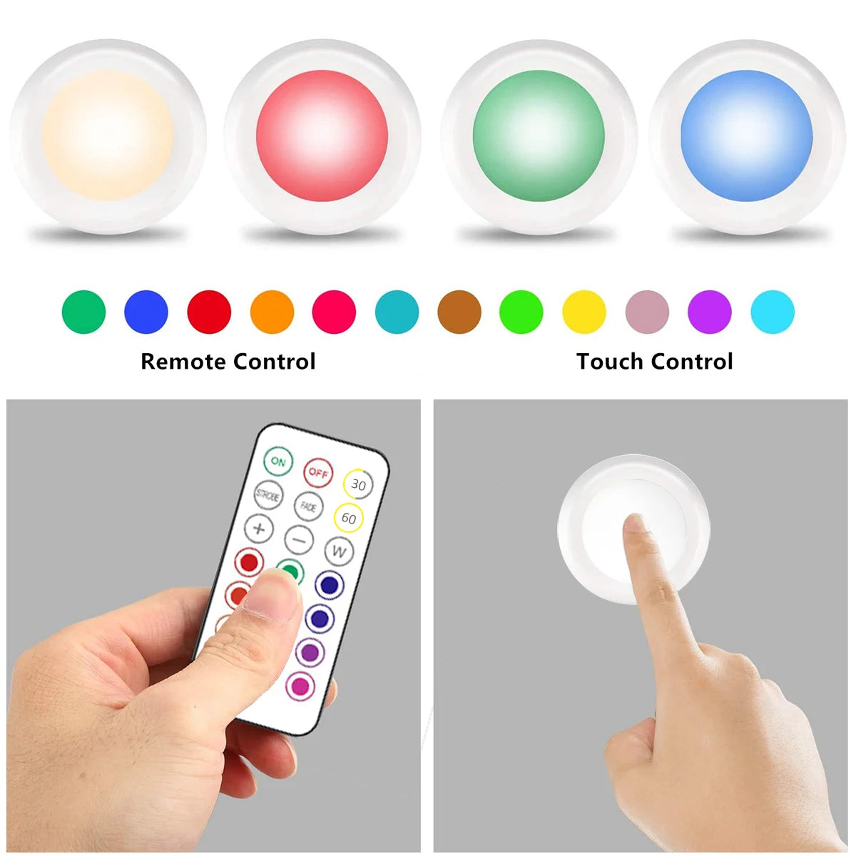 Led Under Cabinet Lights with Remote Control Wireless RGB Color Changing Light