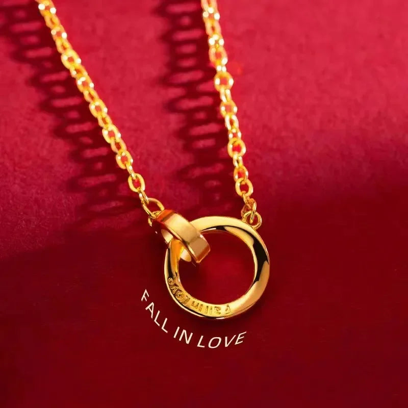 Ring Pendant Necklace 9999 real gold 24K Women Light Luxury Necklace