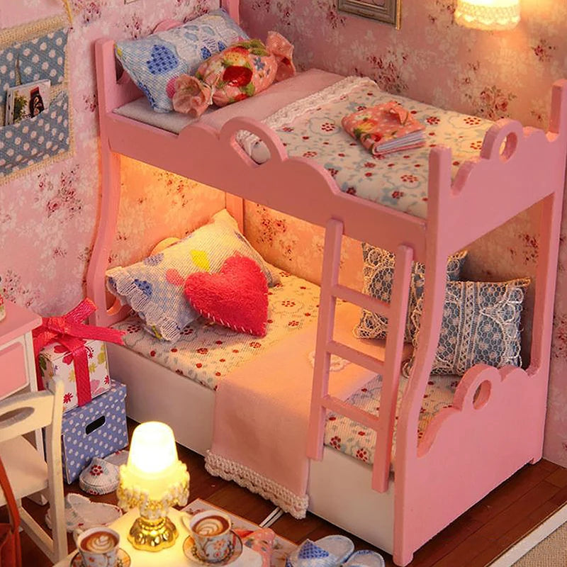 Wooden Mini Miniature Doll House DIY Small House Kit Production Room Princess Toys Home Bedroom Decoration with Furniture Gifts