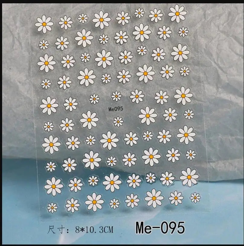 Nail Art Flower Daisy Embossed Stickers Nail Sliders Decals Daisy White Florals Petals Flowers Back Glue Nail Sticker Decoration