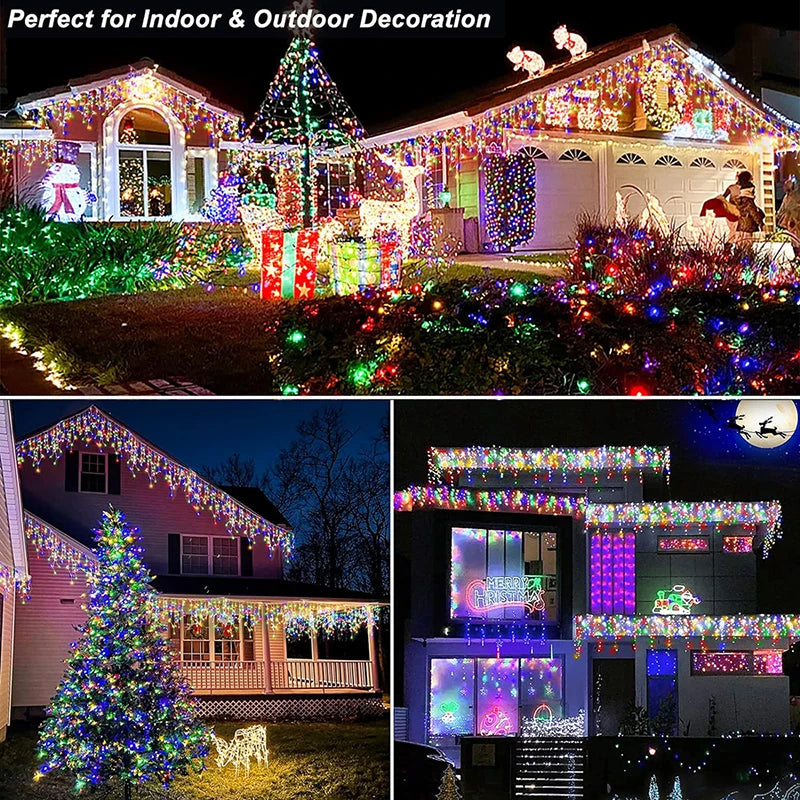 LED Solar Icicle String Lights 3.5M Waterproof 8Mode Fairy Garland For Wedding