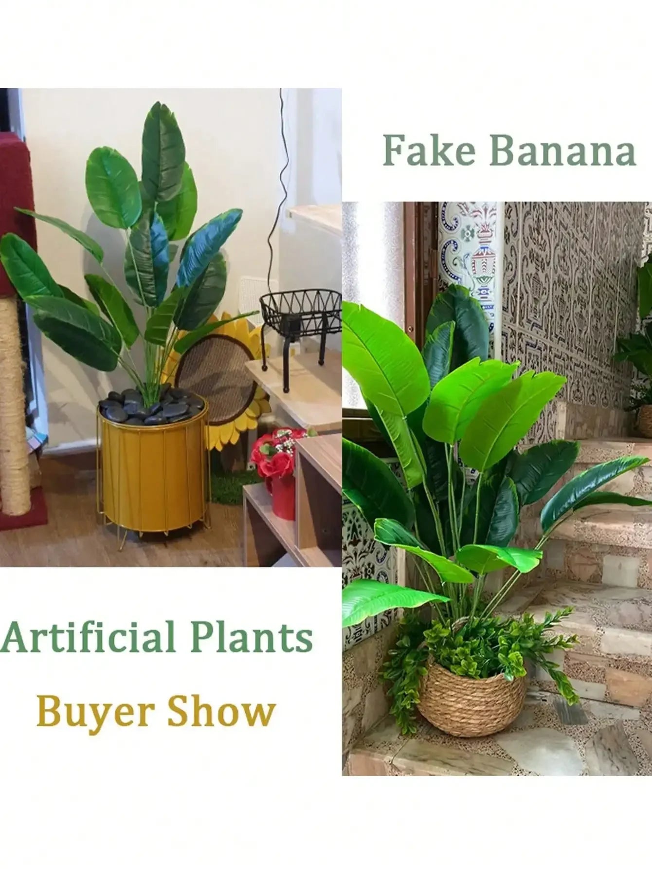 1pc Artificial Palm Tree Plants Large Fake Banana Plants Leaves Plastic