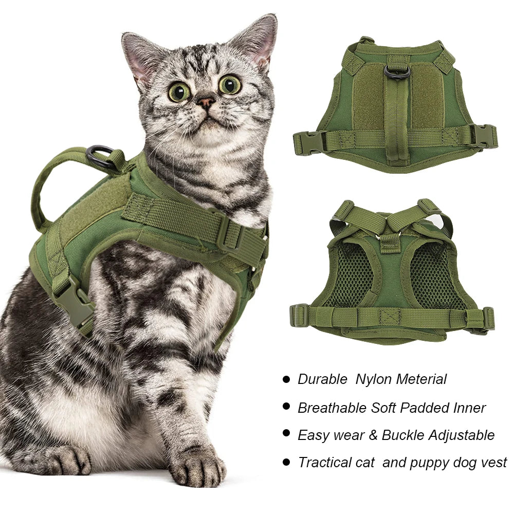 Tactical Military Cat Harness Breathable Mesh Pet Puppy Harness Adjustable Escape Proof Cat Vest for Small Dog