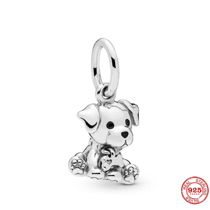 Silver 925 Labrador Bulldog Bull Terrier Poodle Puppy Cat Hanging Charm Bead Fit Original Bracelet DIY Jewelry For Women