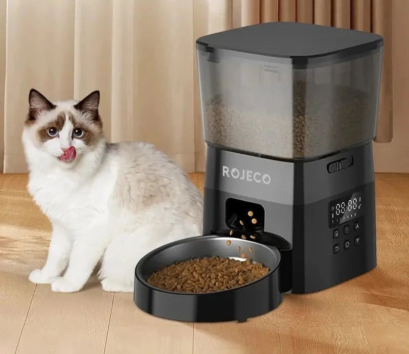 ROJECO Automatic Pet Feeder Button Version Auto Cat Food Dispenser Accessories Smart Control Pet Feeder For Cats Dog Dry Food