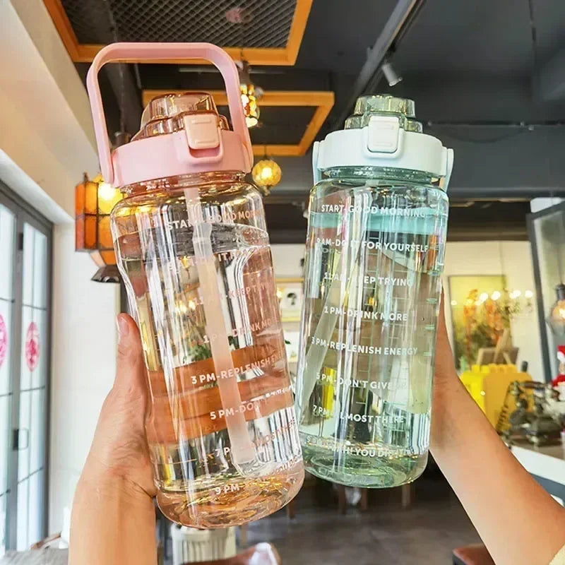 2L Portable Water Bottle Large Capacity Plastic Straw Water Cup Drink Bottle