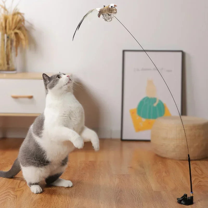 Simulation Bird interactive Cat Toy Funny Feather Bird with Bell Cat Stick Toy for Kitten Playing Teaser Wand Toy