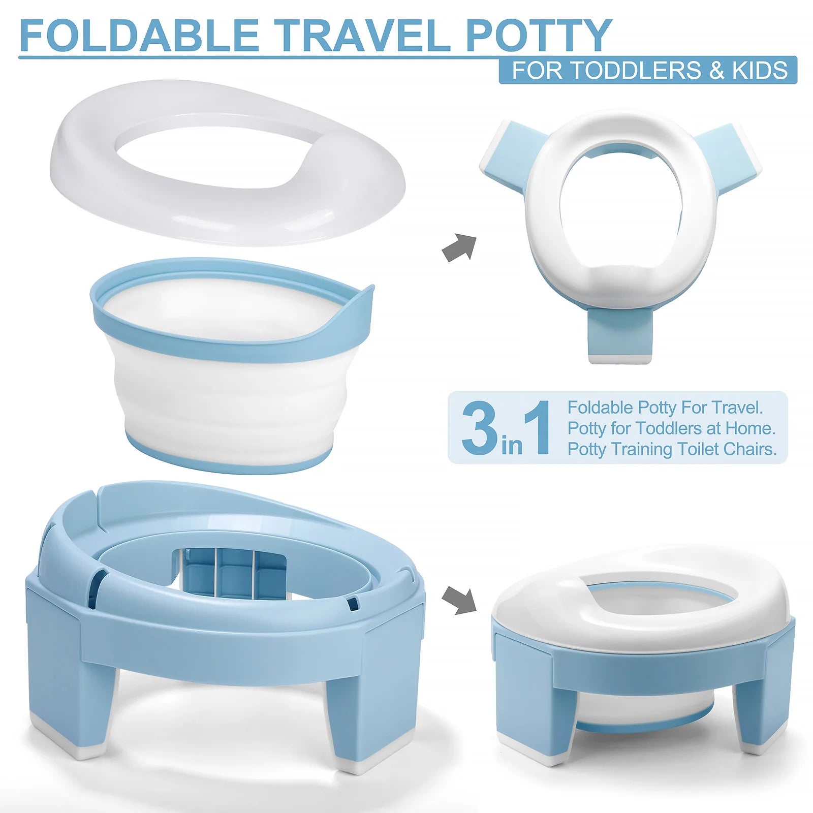 Portable Silicone Baby Potty Training Seat 3 in 1 Travel Toilet Seat Foldable Children Potty With Bags