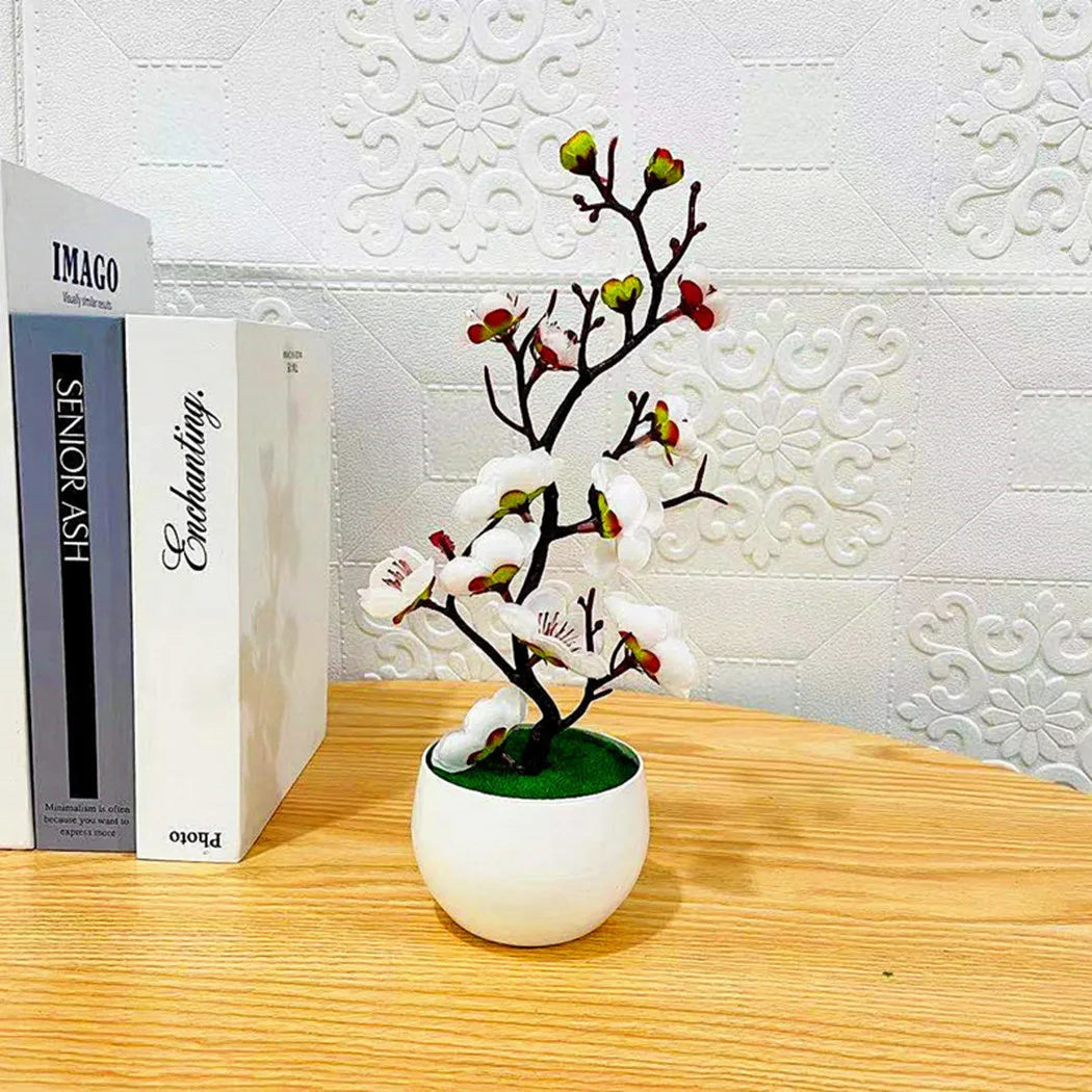 Bonsai Silk Flowers Plum Blossoms Artificial Plant Fake Flowers Pot