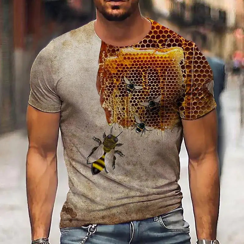 Men's T-Shirt 3D Print Tee Funny Bee Summer Short Sleeve T-Shirt O-Neck Tops