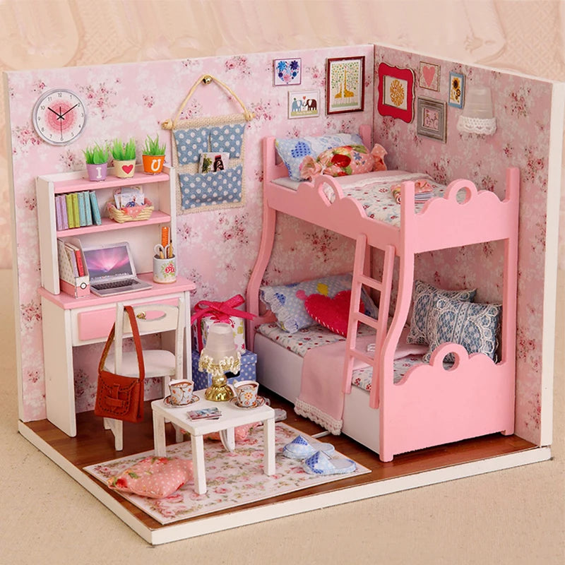 Wooden Mini Miniature Doll House DIY Small House Kit Production Room Princess Toys Home Bedroom Decoration with Furniture Gifts