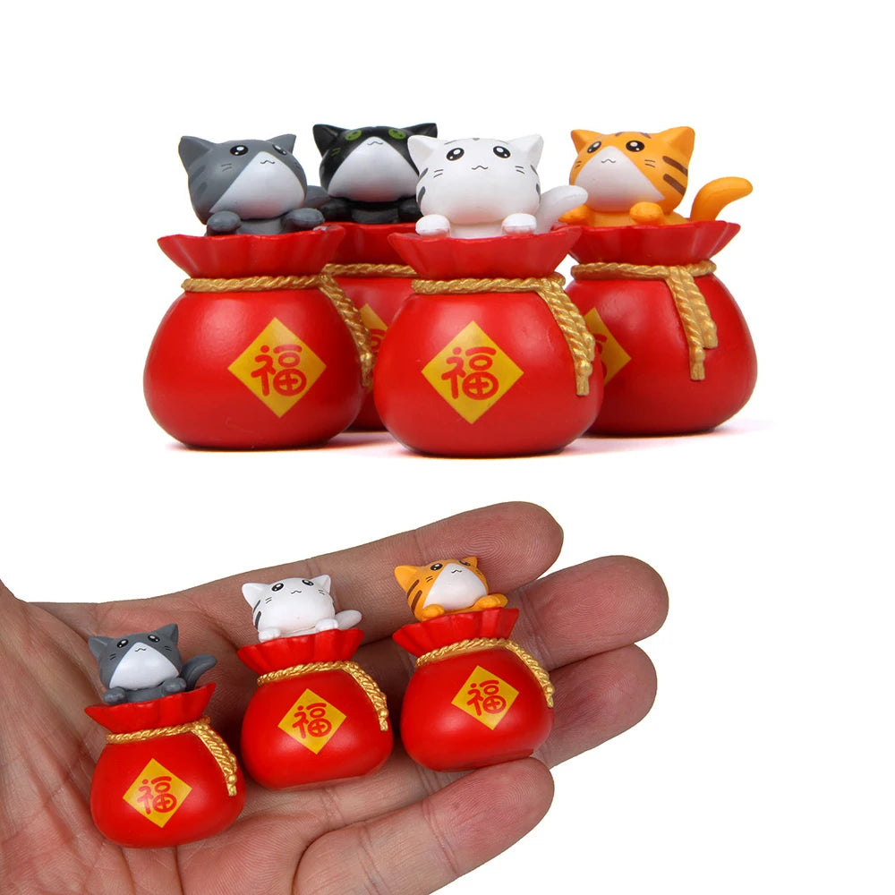 Blessing Bag Cat Ornament Miniature Figurines Kitten Statue Gift for Kids Children Baby Room Pot Home Decoration Garden Tools