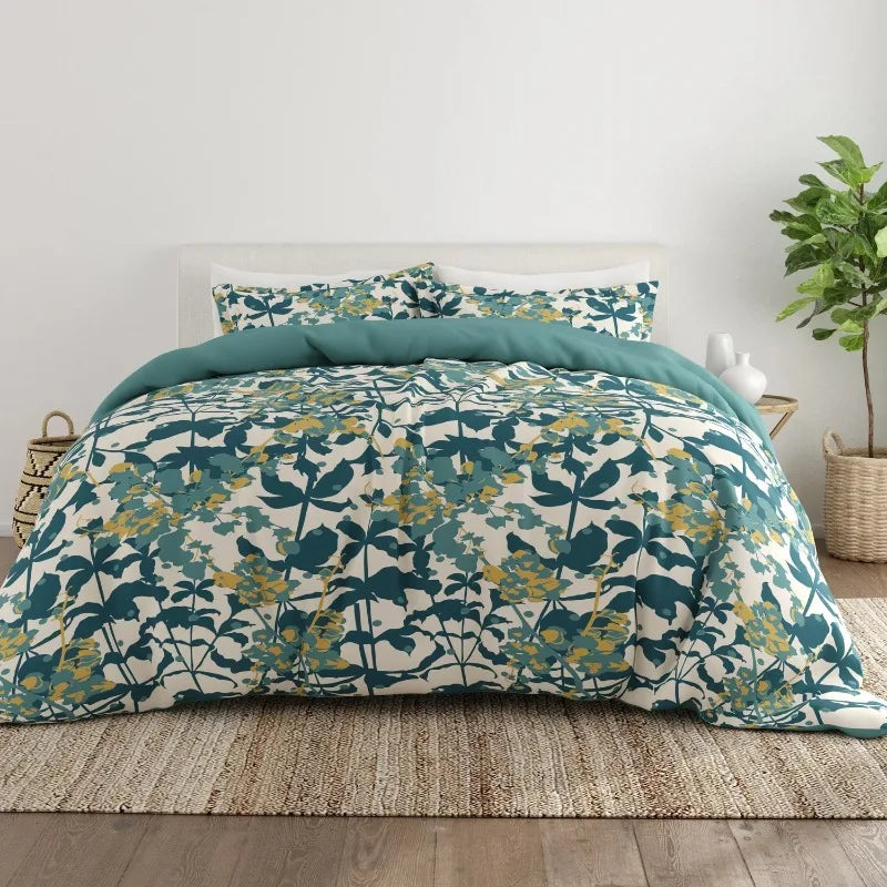 Teal Boho Flower Reversible 3-Piece Duvet Cover Set, Full/Queen